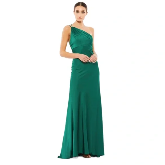 Ieena for Mac Duggal One Shoulder Emerald Green Dress Gown 55385 size 0 - Picture 1 of 11